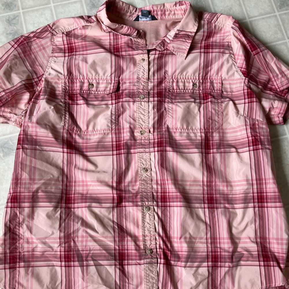 Eddie Bauer Pink Plaid Button‎ front Shirt Nylon Blend EB004068